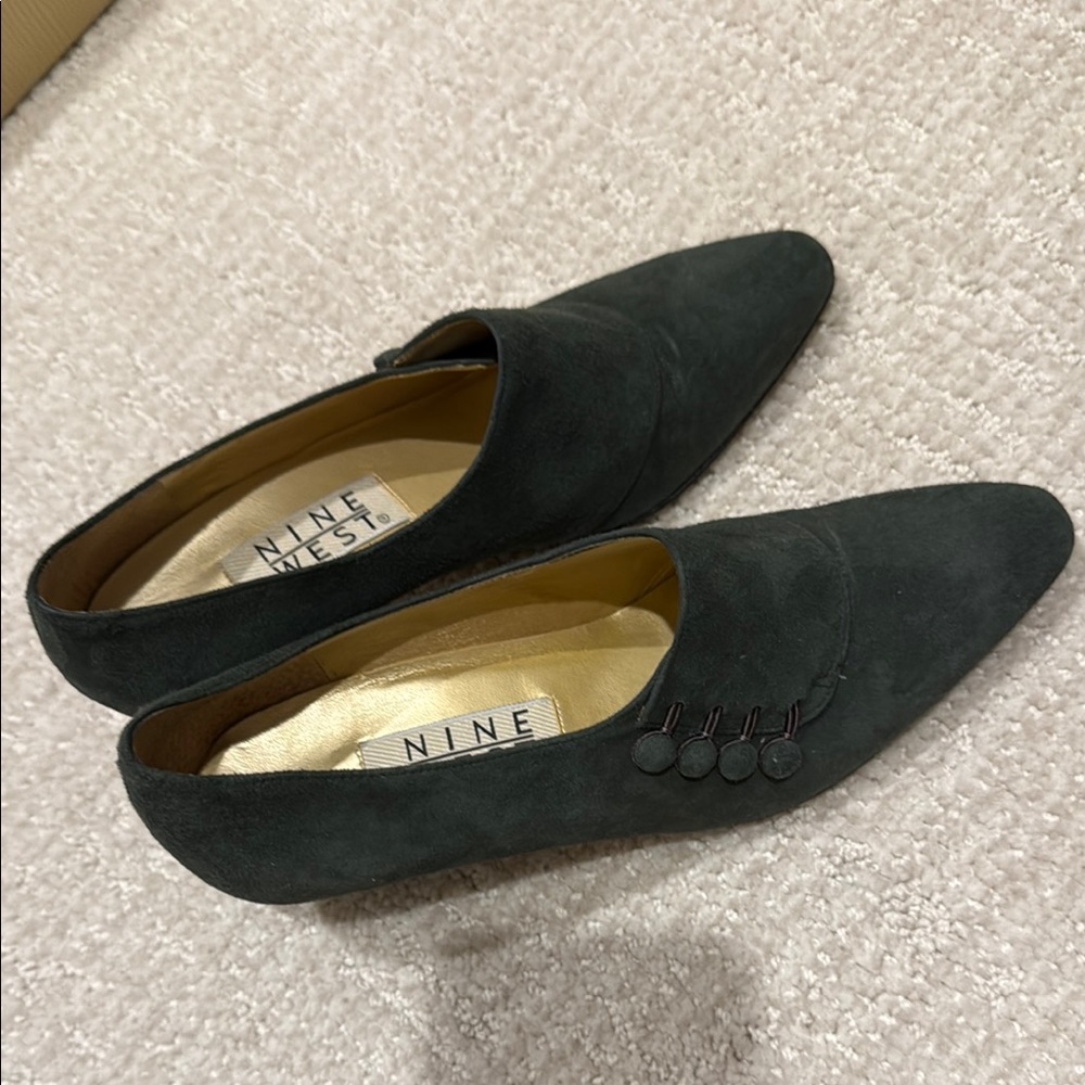 EUC Nine West Leopold Suede Green Heels - Size 6.5 - Picture 4 of 4